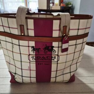 Coach Women's Tote Bag - Pink and Cream Plaid